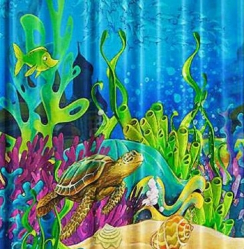 Шторка для ванны из ткани Подводный мир