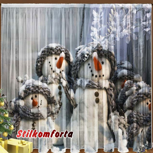 Новогодние шторы / тюль Снеговички