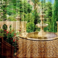 Тюль 3D Фонтан в саду